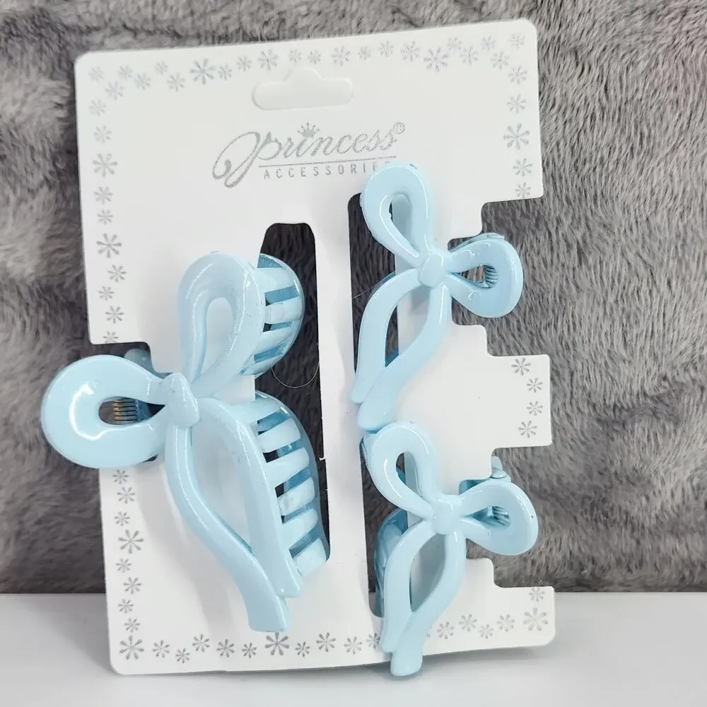 3 pc Ribbon Shaped Claw Clip Set, Hair clips, Light Blue by Princess Accessories